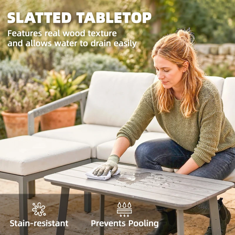 Outsunny 3 Piece Garden Dining Set, Outdoor Patio Furniture with 3 Seater Sofa, Footstool, Coffee Table and Cuhsions