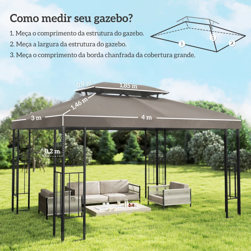 Outsunny Teto de Reposição 4x3 m com Teto Duplo Orifícios de Drenagem e Proteção UV Apenas Teto NÃO Inclui Estrutura Castanho