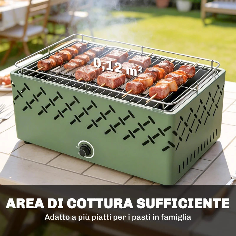 Outsunny Barbecue Portatile a Carbone con Ventilatore Integrato per Esterni, Verde Chiaro