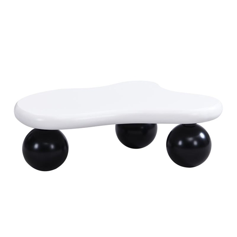 Tavolino da salotto a nuvola con illuminazione LED e gambe tonde, 95x62.5x32 cm, Bianco e Nero