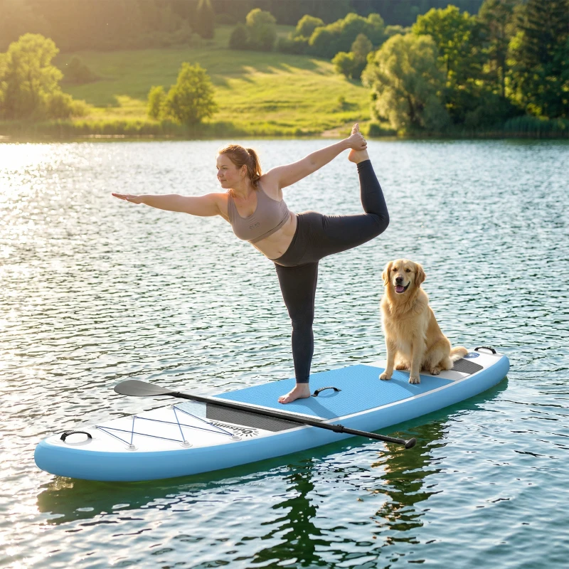 Outsunny Conjunto Prancha Stand Up Paddle Inflável 320 cm SUP com Remo Ajustável Convés EVA Antiderrapante Coleira Bomba
