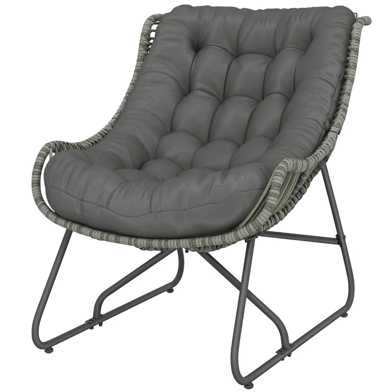 Outsunny Sillón de ratán con cojín y correas, sillón exterior acolchado de polyratán, sillón tipo cesta hasta 120 kg