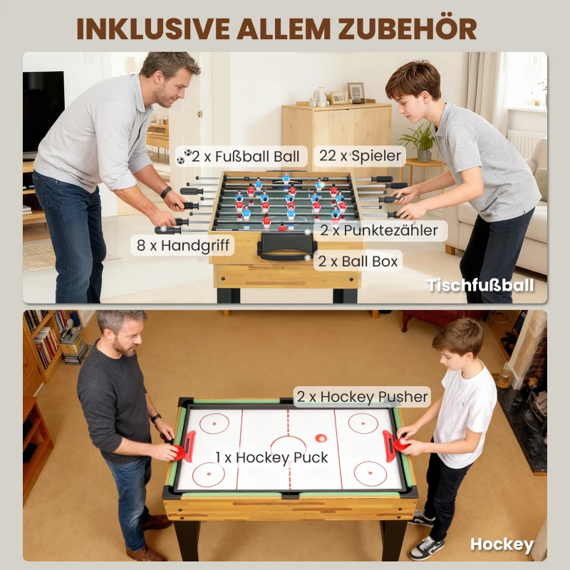 SPORTNOW 13-in-1 Spieletisch, Tischfußball, Schach, Billard, Tischtennis und mehr, MDF, Kunststoff, Walnuss