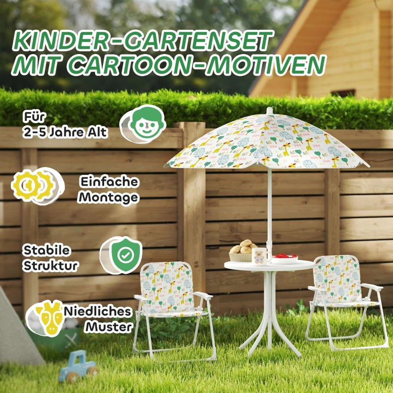 AIYAPLAY Kinder-Sitzecke, Klappstuhl-Sitz-Set mit Sonnenschirm, Buntes Muster, Weiß