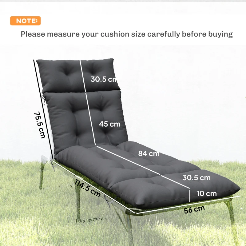 Outsunny Set 2 cuscini per sdraio con 6 legacci, 190x56x10 cm, Grigio scuro
