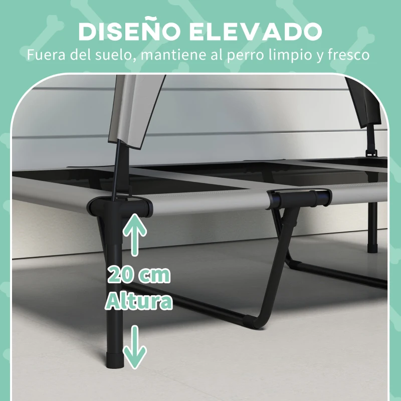 PawHut Cama para Perros Elevada con Toldo Marco de Acero y Bolsa de Transporte para Interior Exterior 106x76x94 cm Gris Claro