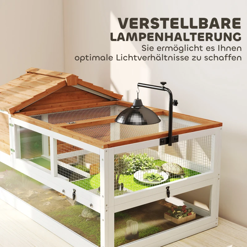 PawHut Schildkrötenhaus, 2-Ebenen-Gehege, Lampenhalter, Kleintierkäfig, Orange