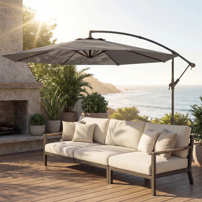 Outsunny Ombrellone decentrato con base a croce e manovella UPF30+, Ø300 cm, Grigio