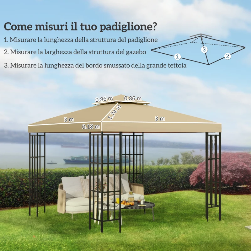 Outsunny Tetto di Ricambio per Gazebo 3x3m a 2 Livelli e Resistente ai Raggi UV, Beige