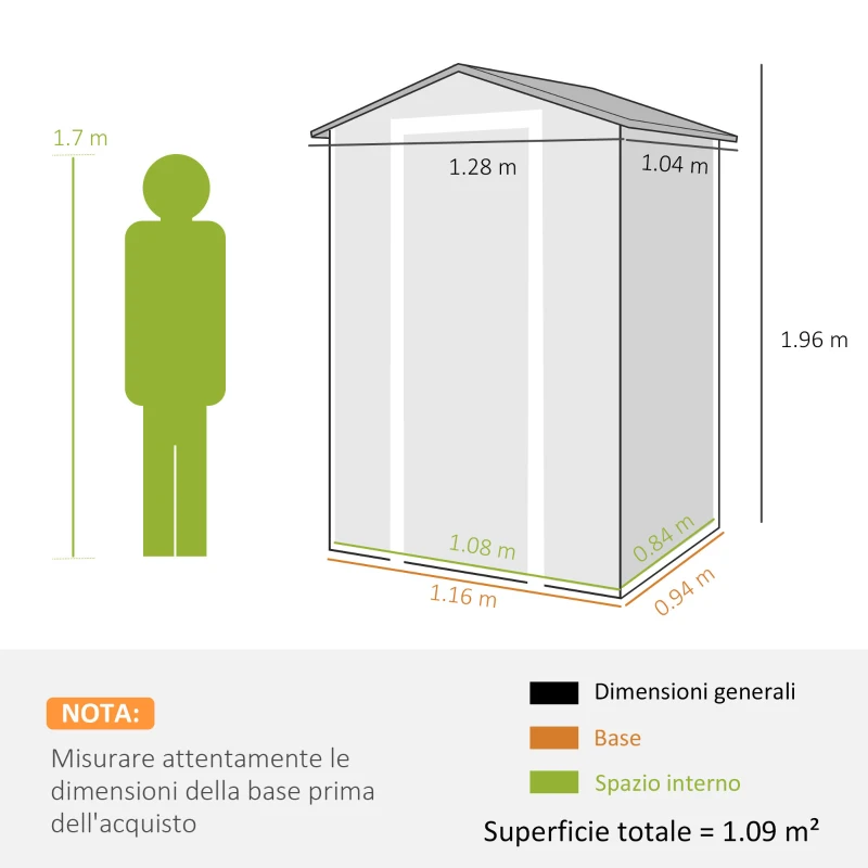 Outsunny Casetta per Attrezzi a 2 Ingressi con Finestre e Prese d'Aria, in PP e Alluminio, 128x104x196 cm, Grigio Scuro