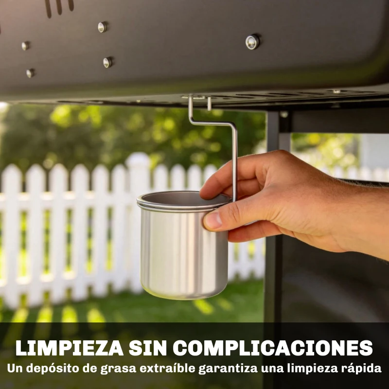 Outsunny Barbacoa de Gas BBQ Gas con 2 Quemadores 5 kW Termómetro Mesas Laterales Estante Rejilla Calentadora 2 Ruedas Negro
