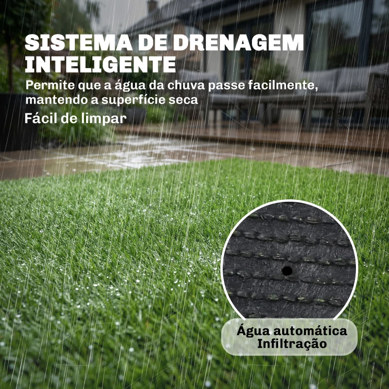 Outsunny Relva Sintética 1m x 4m Tapete de Relva Artificial com Altura de 10 mm Drenagem Automática Verde