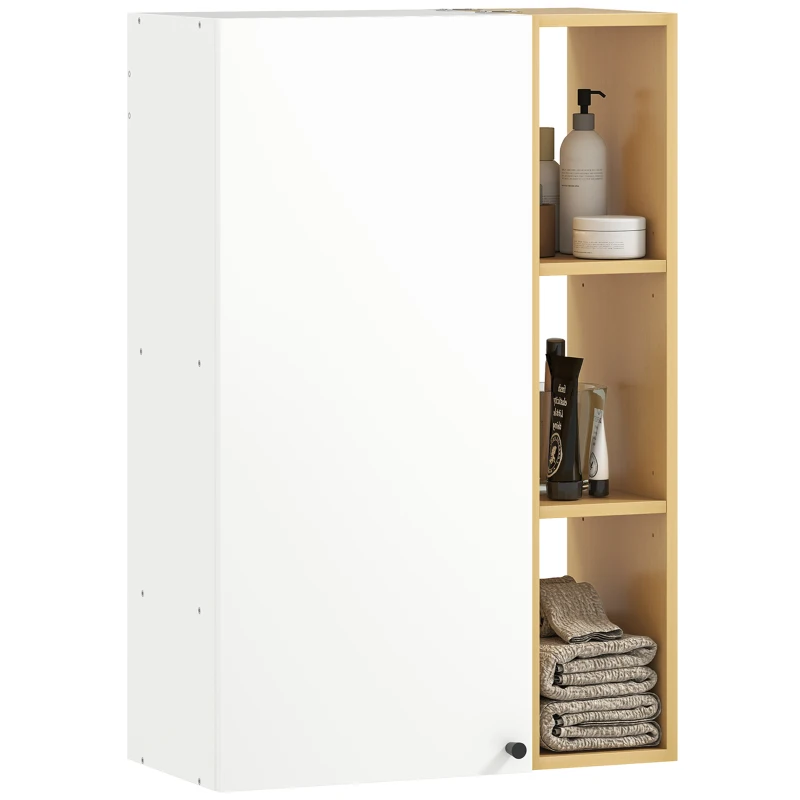 HOMCOM Armadietto Bagno a Parete con Ripiani Regolabili e 3 Mensole Aperte, 59.5x30x90 cm, Bianco e Legno