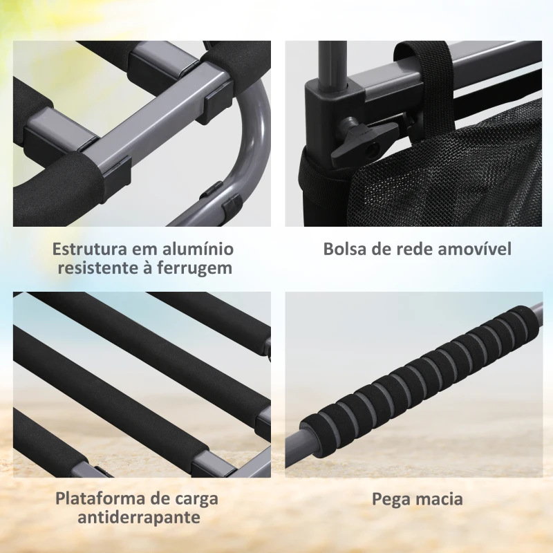 SPORTNOW Carrinho de Praia Dobrável Carrinho de Transporte com Grandes Rodas de 30 cm Todo-o-Terreno com Bolso e Punho Telescópico
