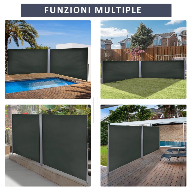 Outsunny Divisore da Giardino Regolabile Anti UV con Maniglia, in Metallo e Poliestere 180 g/m², 600x180 cm, Grigio