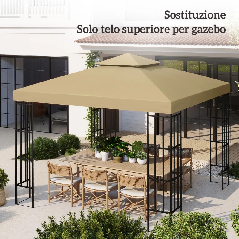 Outsunny Tetto di Ricambio per Gazebo 3x3m a 2 Livelli e Resistente ai Raggi UV, Beige