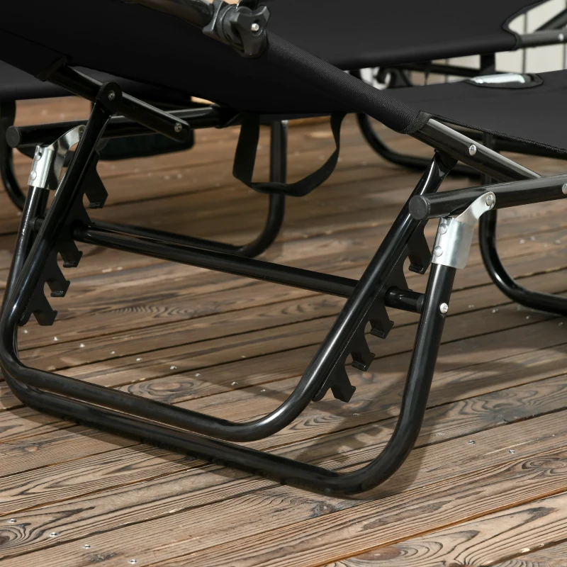 Outsunny Set de 2 tumbonas plegables para jardín con cubierta solar, respaldo ajustable en 5 niveles, negro