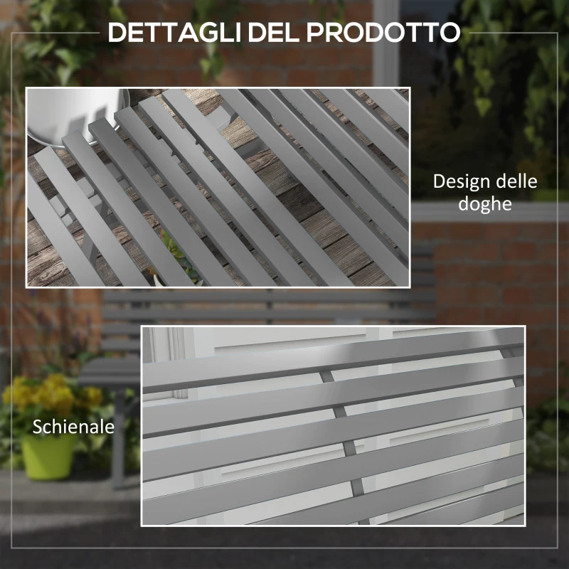 Outsunny Panchina da Giardino 2 Posti a Doghe in Alluminio, 123x67x79 cm, Grigio