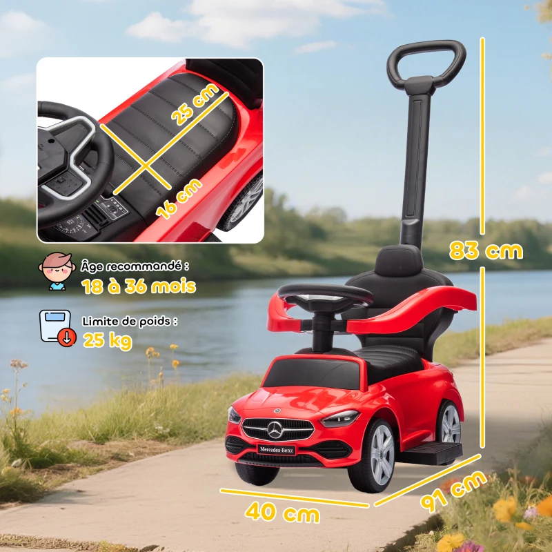 AIYAPLAY Correpasillos Mercedes-Benz con licencia, coche de empuje con manillar desmontable, 91 x 40 x 83 cm, rojo