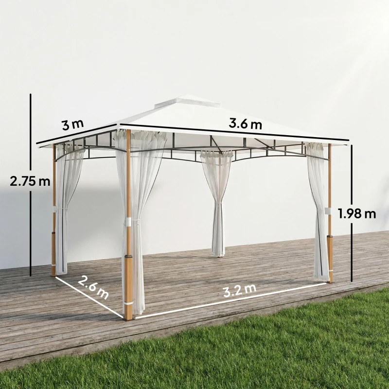 Outsunny Gazebo da Giardino 3 x 3,6 m con Tetto Doppio UPF50+ e Zanzariera, Crema