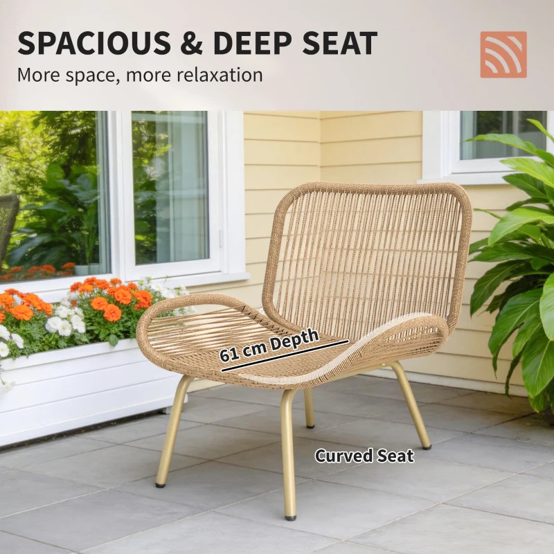 Outsunny Tuinmeubelset 4-delig Polyrattan lounge set met tweezitter, 2 stoelen, tafel, diepe zitplaatsen, dikke kussens