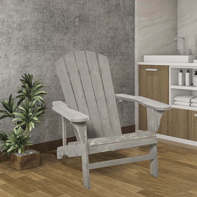 Outsunny Cadeira Adirondack de Madeira Cadeira Adirondack de Jardim com Assento Extra Largo 78x89x88 cm Cinza