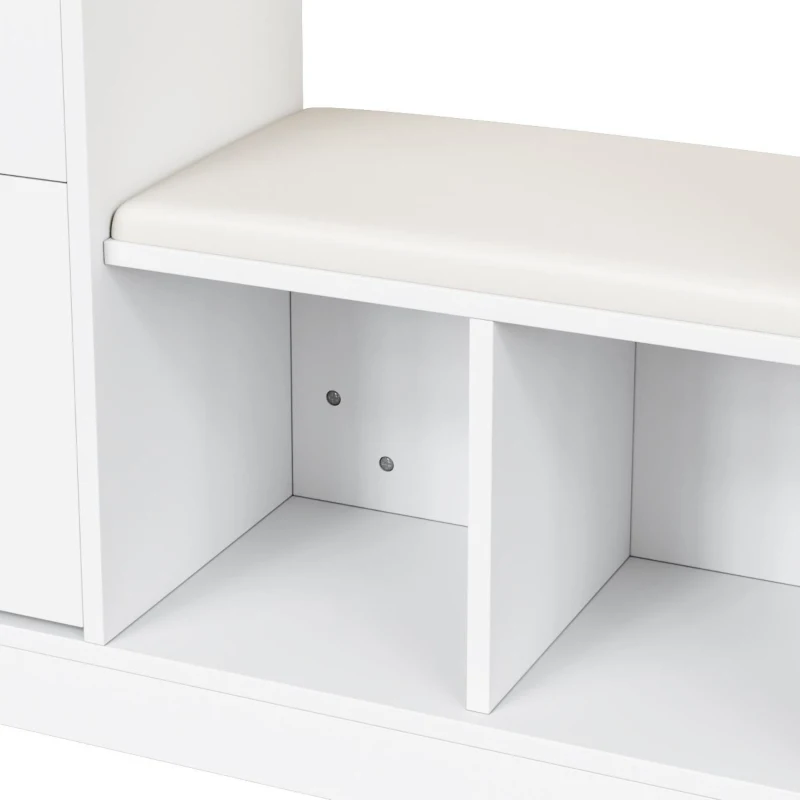 Set da Ingresso a LED con appendiabiti, tavolino, panca scarpiera e vetrina, 163x35x161 cm, Bianco