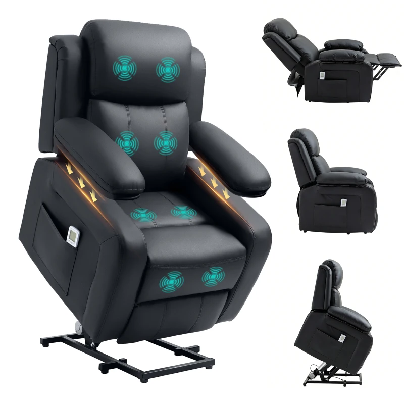 HOMCOM Electric Power Lift Recliner Chair Vibration Massage Sofa Lounge with Remote Control & Side Pocket, Black(m-10)