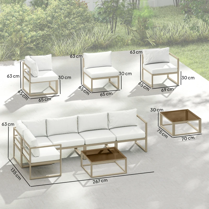 Outsunny 6 Seater Aluminium Garden Furniture Set, Garden Sofa Set with Thick Cushions for Patio and Balcony, Outdoor, White