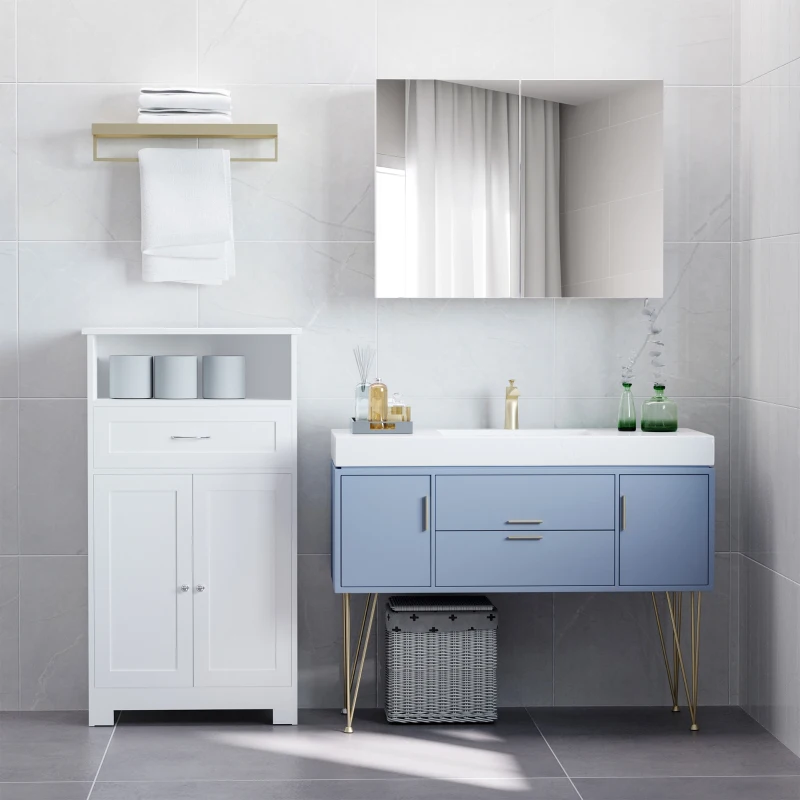 HOMCOM Armoire murale salle de bain avec miroir, 80 x 15 x 60 cm, meuble salle de bain, armoire de toilette avec double portes et étagères réglables, blanc
