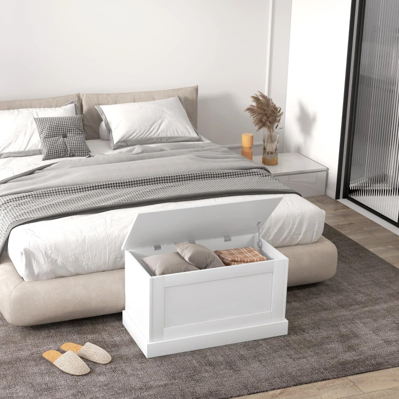 HOMCOM Arcón de almacenamiento, arcón para juguetes, con bisagra de seguridad, para salón, de madera, 80 x 40 x 45 cm, blanco