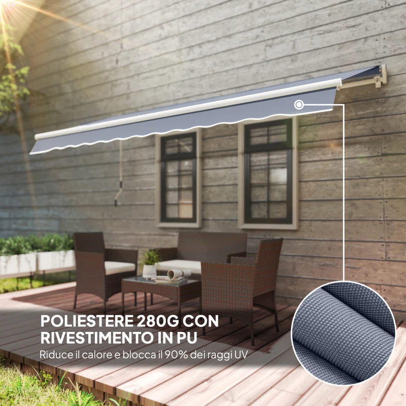 Outsunny Tenda da Sole per Esterno a Bracci Avvolgibile con Apertura a Manovella, 360x250 cm, Grigio