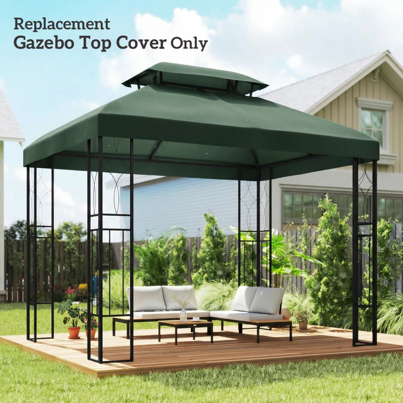 Outsunny Toldo de Substituição 4x3 m com Teto Duplo Orifícios de Drenagem e Proteção UV Apenas Toldo NÃO Inclui Estrutura Verde