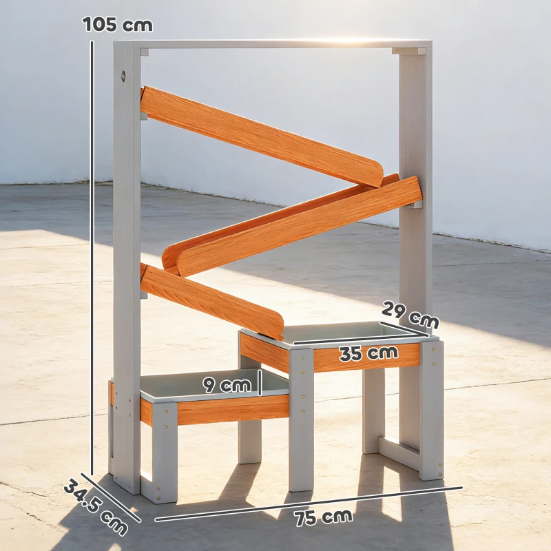 AIYAPLAY Tavolo Gioco Sabbia e Acqua per Bambini 3 a 8 Anni, Tavolo per Giochi con Scorrimento d'Acqua e 2 Vasche, in Legno, Grigio
