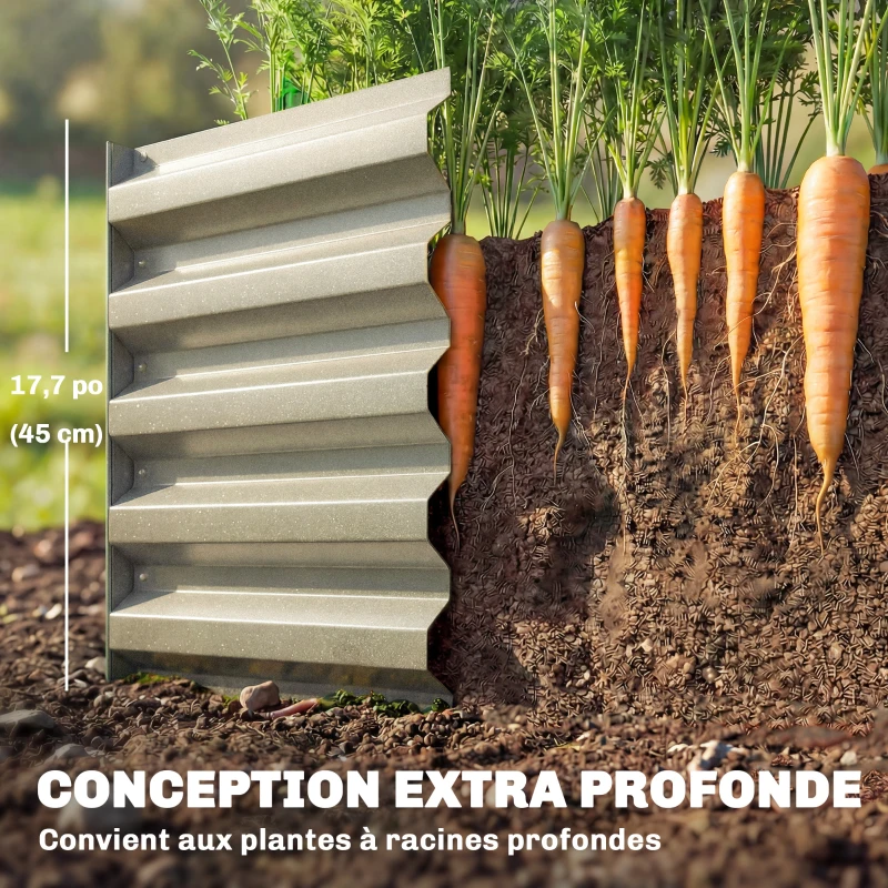Outsunny Carré potager potager surélevé acier galvanisé barres de soutien et plaques d'angle fond ouvert 240x40x45cm gris argenté