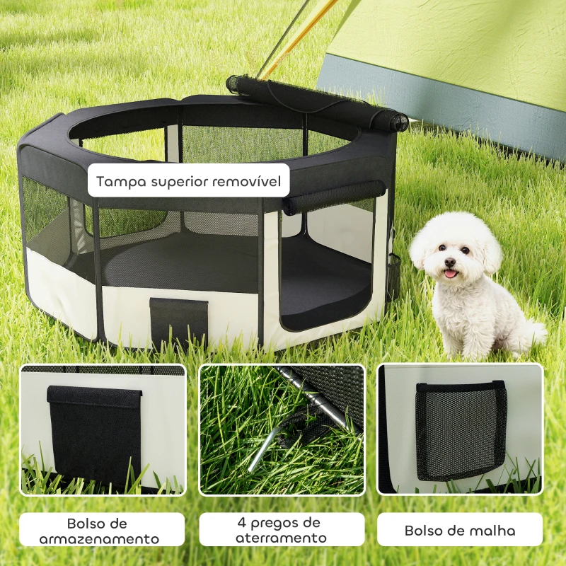 PawHut Parque Dobrável para Cães e Gatos Cercado Portátil para Animais Pequenos em Tecido Oxford Impermeável com 2 Portas Ø90x41 cm Preto