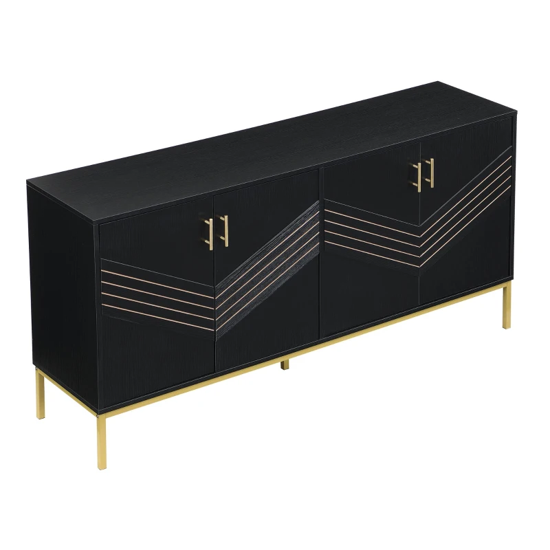 Credenza moderna con 4 ante e ripiani regolabili in altezza, in MDF, 160x40x80,5 cm, Nero