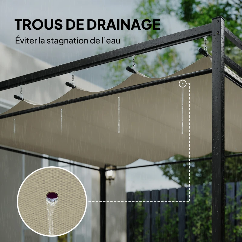 Outsunny Pergola de Jardin Tonnelle de Jardin Extérieur Toit Rétractable 4 Rideaux Protection UV30+3x3m Beige