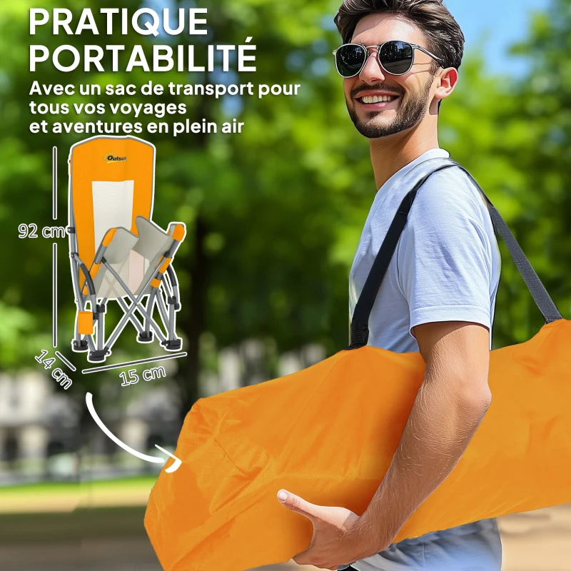 Outsunny Lot de 2 chaises de plage pliable chaises camping pliante légère sac de transport porte-gobelet 70 x 58 x 79 cm orange