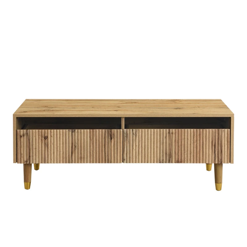 Ensemble de meubles LED moderne, meuble TV avec 4 portes & table basse avec 2 tiroirs, 178x35x45+110x50x40 cm, Couleur naturelle