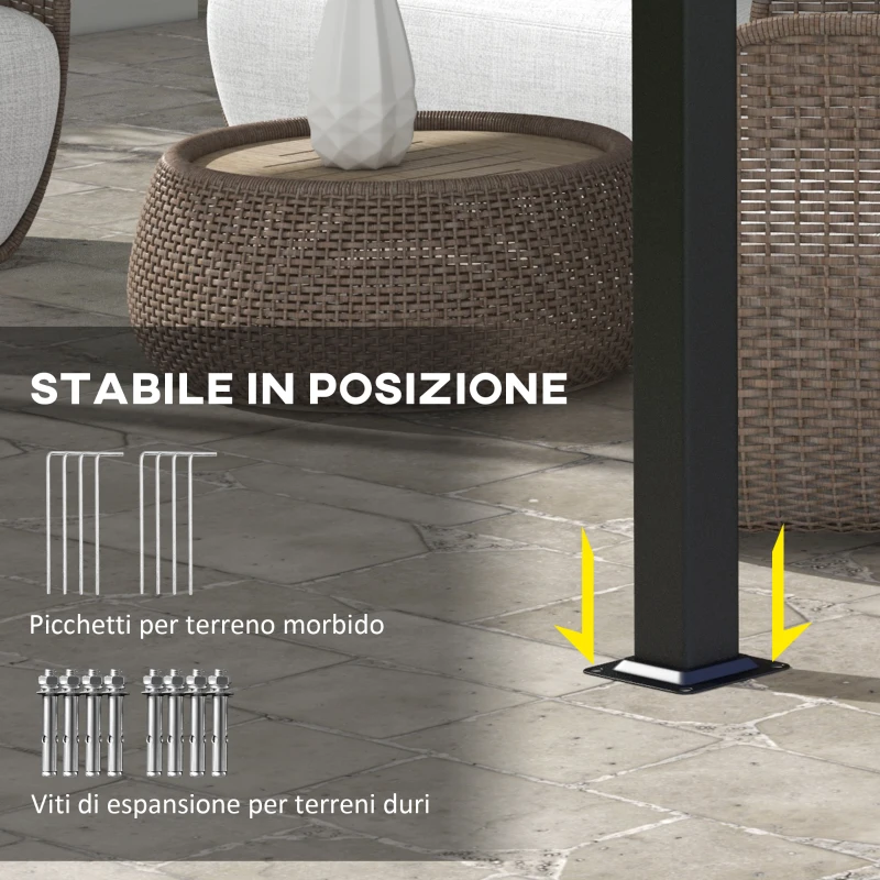 Outsunny Pergola Gazebo 3x3.5 m con 3 Tettucci Regolabili, in Acciaio e Poliestere Anti UV, Grigio Chiaro