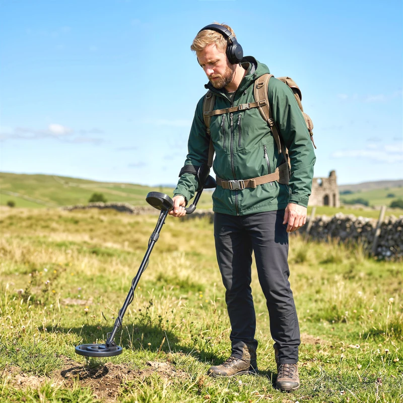 Outsunny Metalldetektor IP68 Wasserdicht Metallsuchgerät mit 3 Modi Kopfhörer Schaufel Spule LCD-Display 7 Zoll Detektionstiefe
