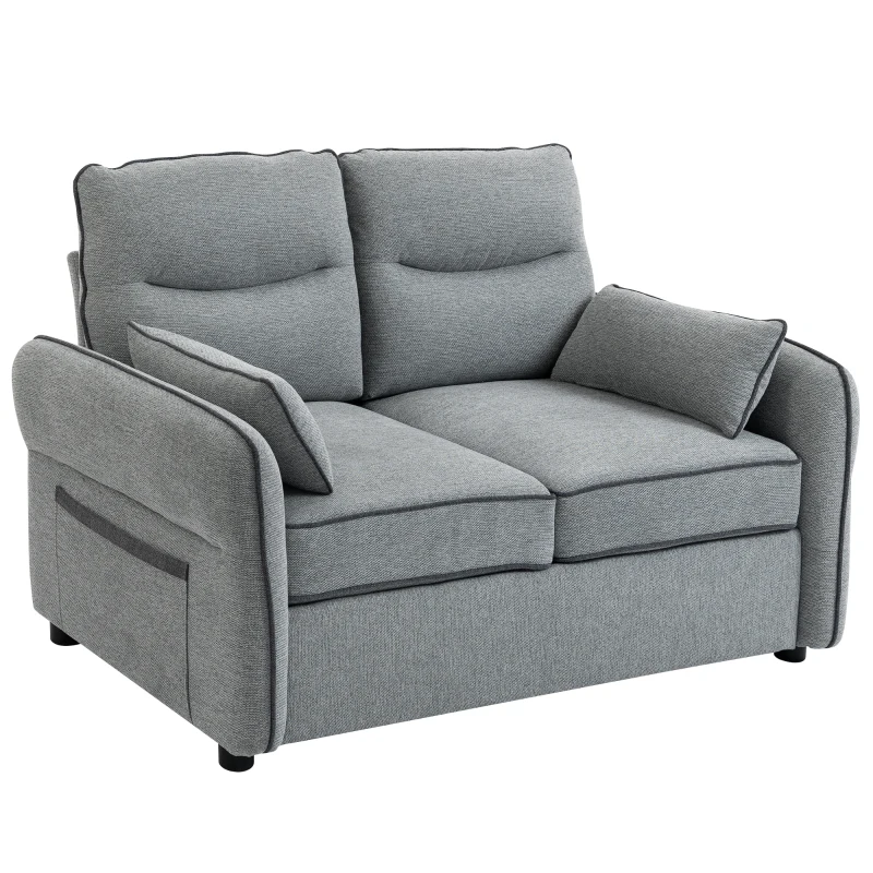 HOMCOM Canapea 2 locuri, canapea de living din velur egiptean, 2 perne incluse, buzunar lateral, 136 x 81 x 90 cm, gri