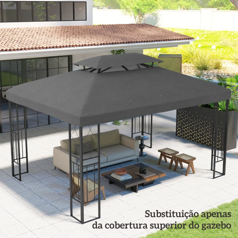 Outsunny Teto de Reposição 4x3 m com Teto Duplo Orifícios de Drenagem e Proteção UV Apenas Teto NÃO Inclui Estrutura Cinzento Escuro