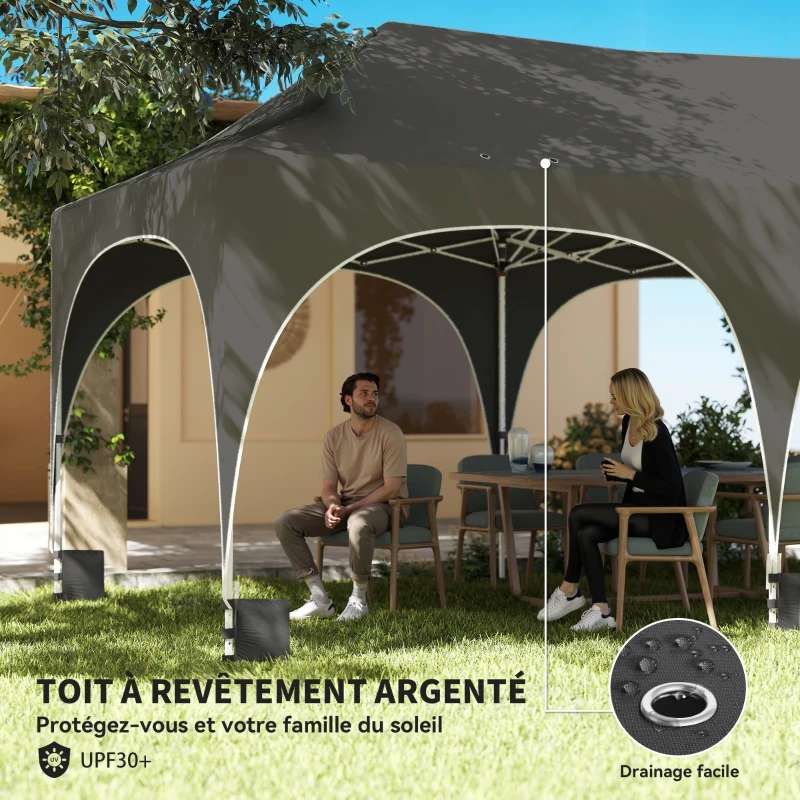 Outsunny Tonnelle pliante barnum imperméable anti-UV  6 parois latérales 6 sacs de sable 12 trous de drainage 3x6m gris
