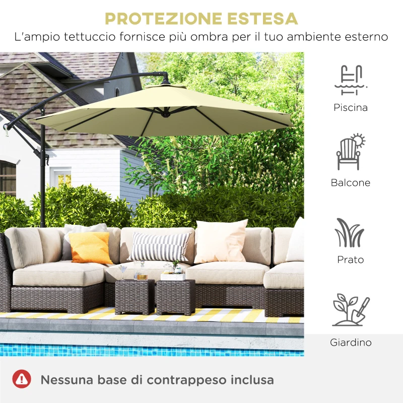Outsunny Ombrellone da Giardino 3x2.5 m a Braccio Inclinabile con Manovella, Beige