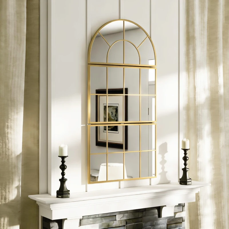 Espejo de pared arqueado espejo de pared en forma de ventana juego de 3 piezas marco en metal 76 x 150 cm dorado HOMCOM