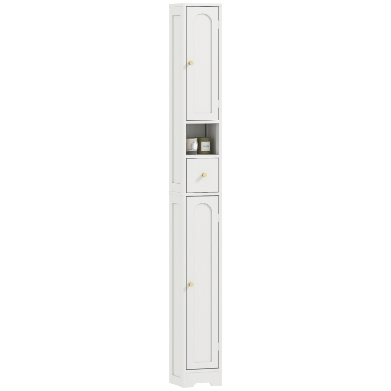 HOMCOM Mobile Colonna per Bagno, Mobile Contenitore con 2 Ante, Cassetto, Scomparto Aperto e Ripiano Regolabile, Bianco