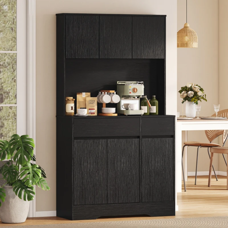 HOMCOM Credenza da cucina con piano di lavoro e 6 ante, Nero
