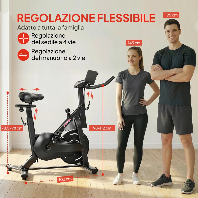 SPORTNOW Cyclette Magnetica Regolabile con Display LCD e Supporto per Tablet, in Acciaio e ABS, 103x49x98-112 cm, Nero